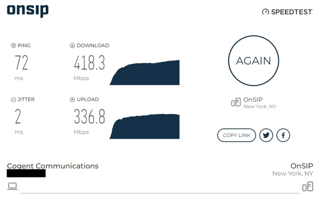OnSIP VoIP test sample results OnSIP VoIP test sample results