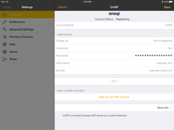 Bria for iPad account info Bria for iPad account info