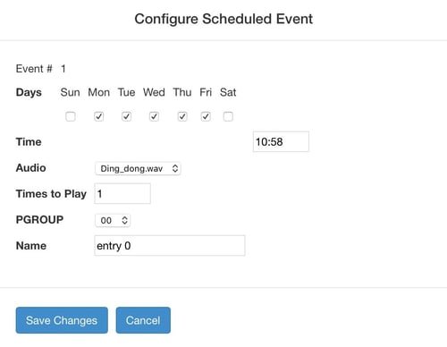 Configure Scheduled Event - Cyberdata SIP Paging Server with Bell Scheduler Configure Scheduled Event - Cyberdata SIP Paging Server with Bell Scheduler