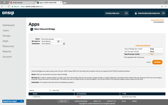 Creating an OnSIP Inbound Bridge for use with Twilio Creating an OnSIP Inbound Bridge for use with Twilio