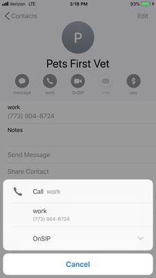 Call iPhone contacts with the OnSIP mobile app.