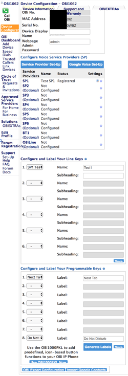 Obihai OBi1062 device configuration  Obihai OBi1062 device configuration