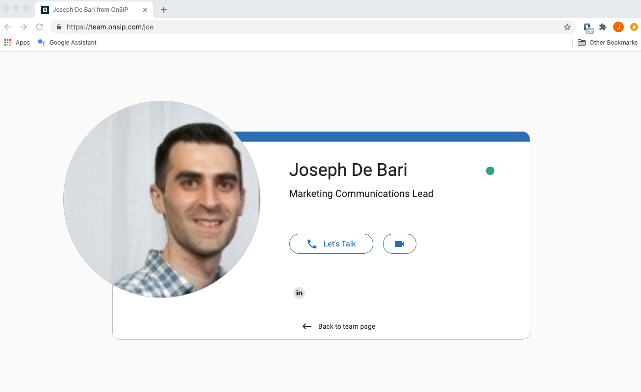 Screenshot of an OnSIP Personal Call Page: one-stop communication shop for each of your business's staff members.