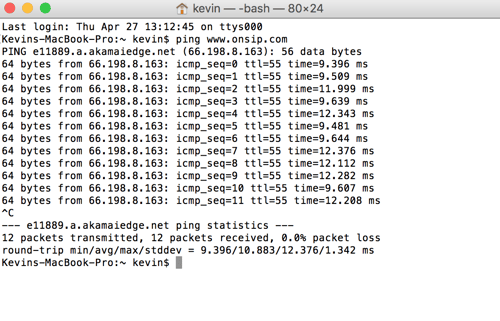 Sample ping test results Sample ping test results