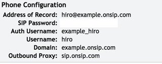 Sample OnSIP User Phone Configuration Details Sample OnSIP User Phone Configuration Details